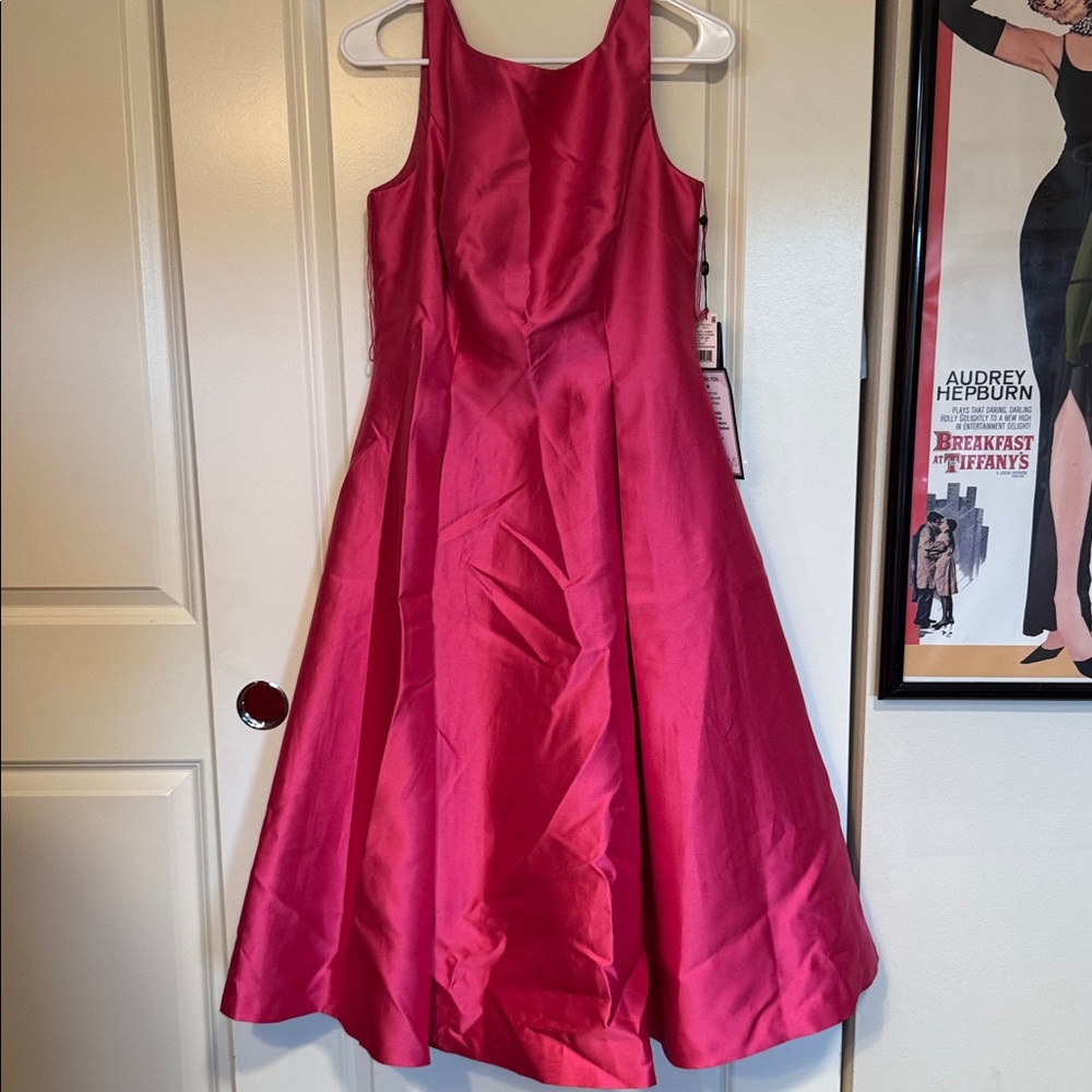 Sleeveless Mikado Fit & Flare Midi Dress With V-Back - Electric Pink - NWT - Picture 9 of 15
